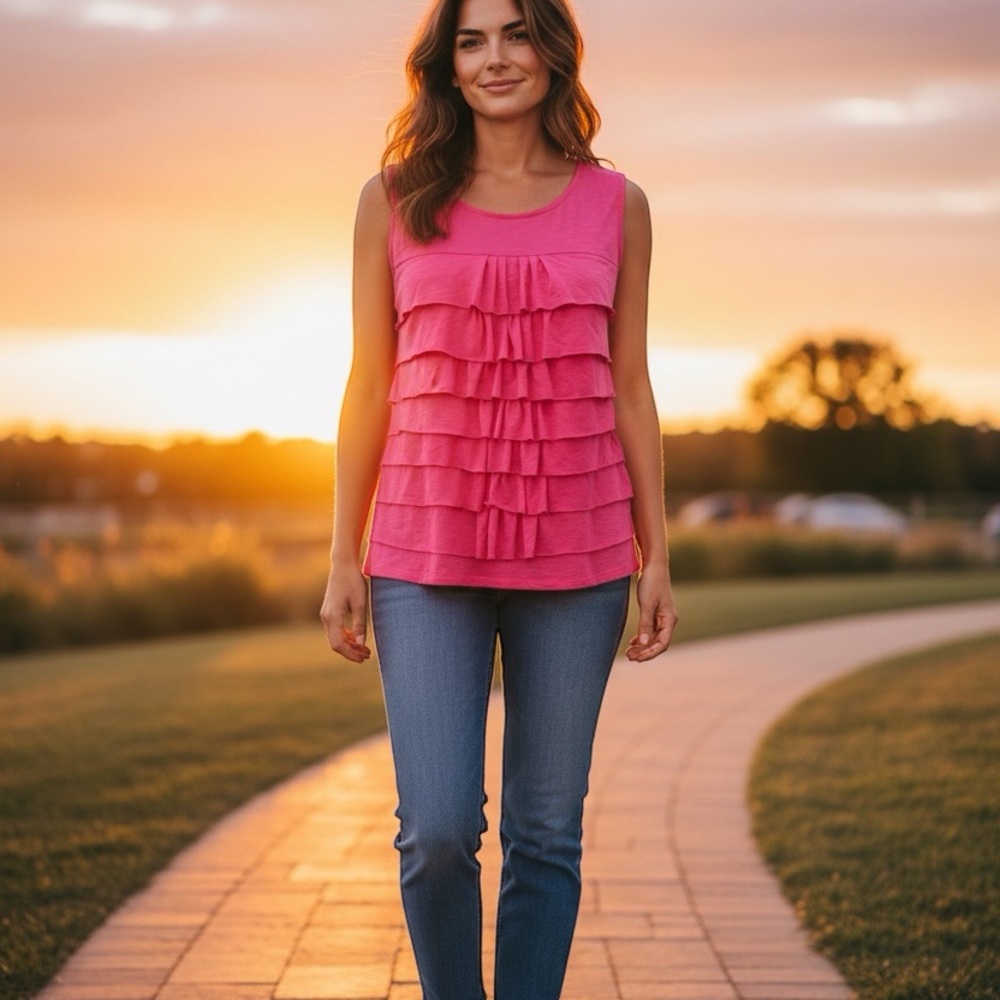 Rafaella Hot Pink Layered Ruffle Tank
